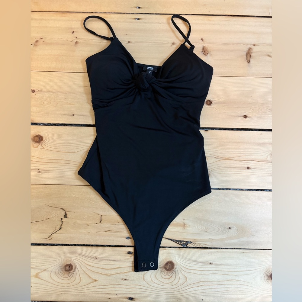 Express Black Knot-Front Kids One-Piece Bodysuit with Adjustable Straps
